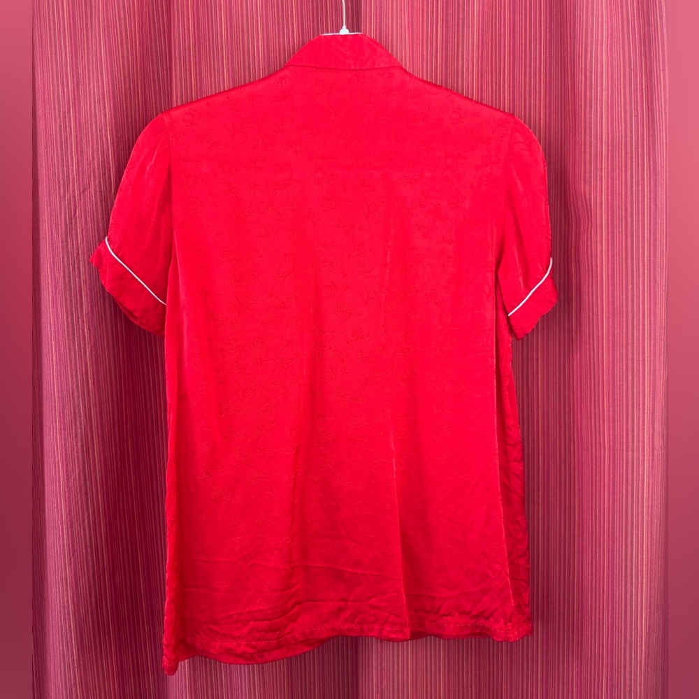 Vintage Red Silk Chinese Tang Blouse - Small - Picture 4 of 7